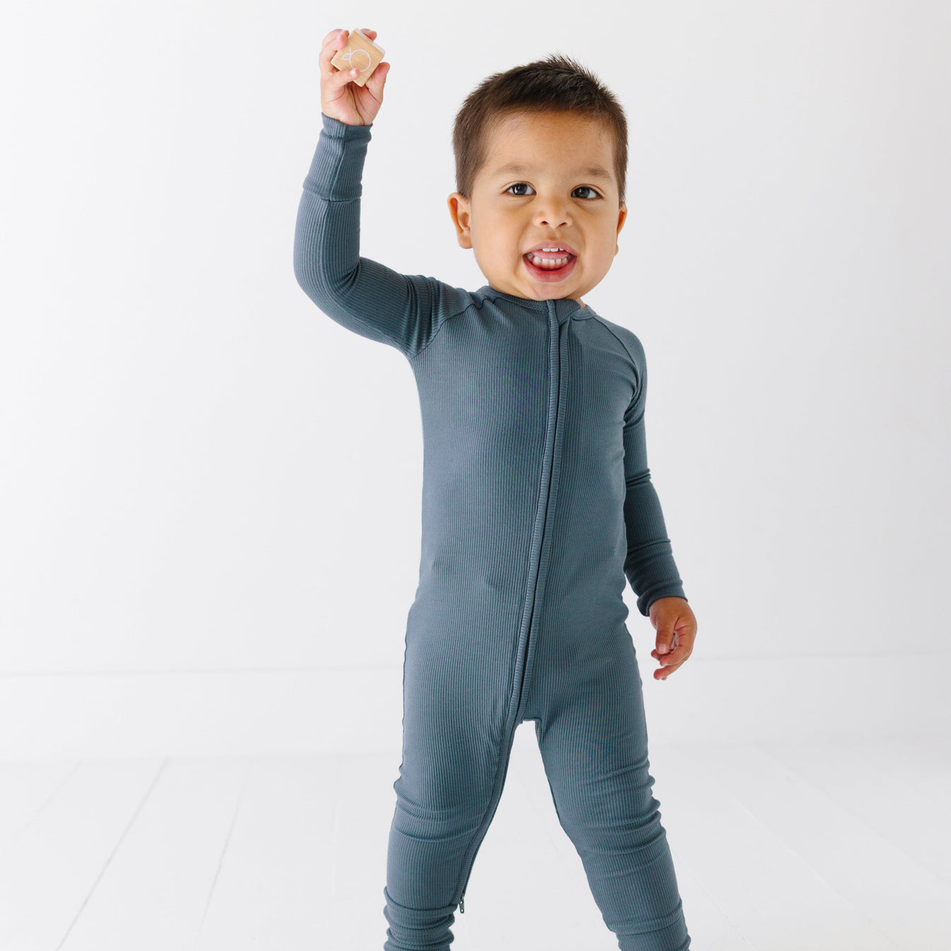 BLO17-Dark Steel Blue Small Ribbed Romper