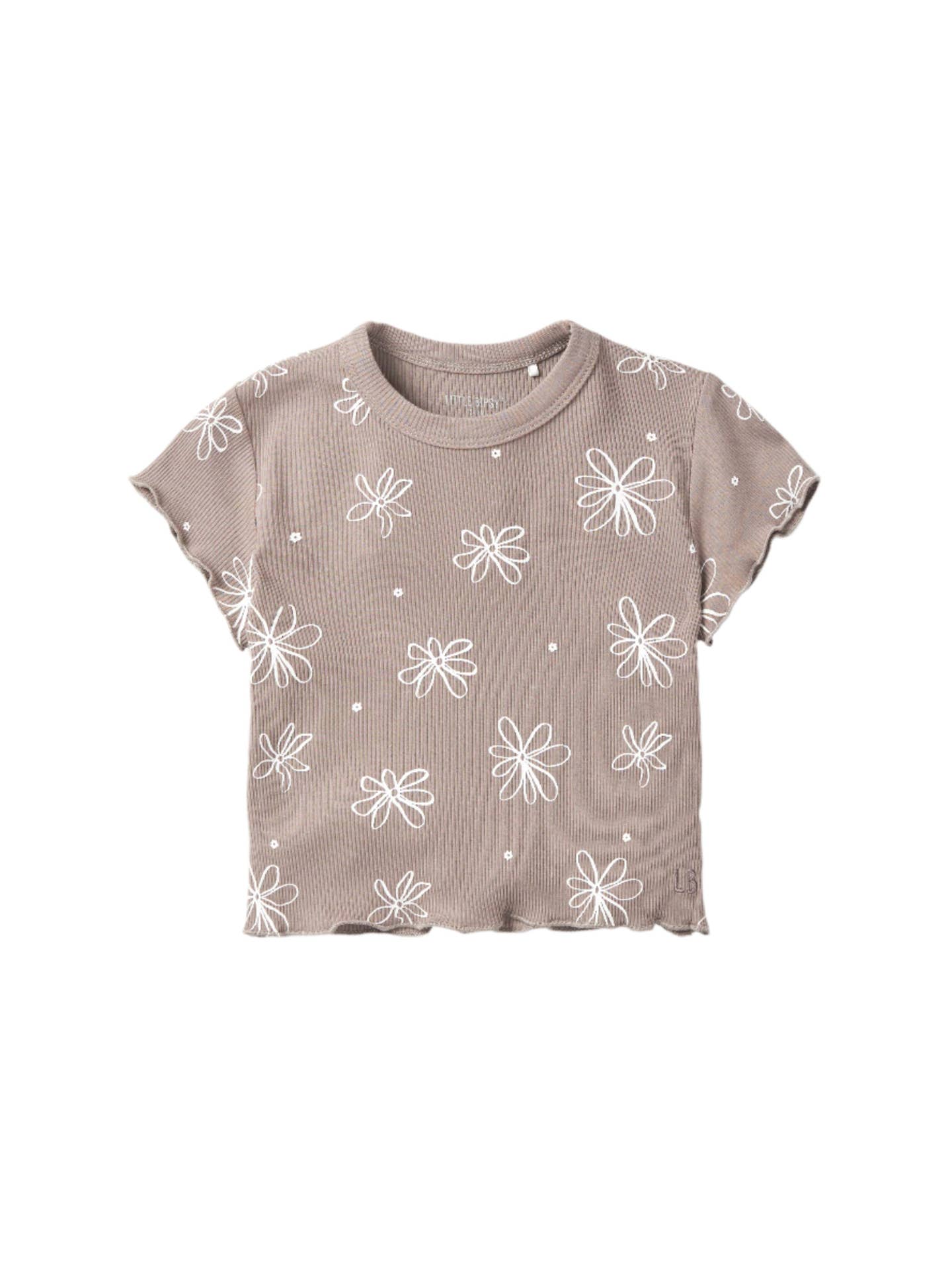 Floral Ribbed Tee - Mushroom