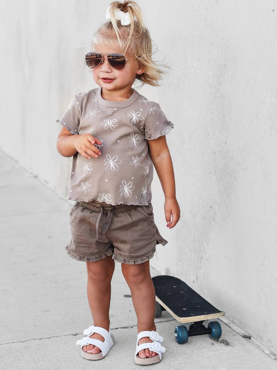Floral Ribbed Tee - Mushroom
