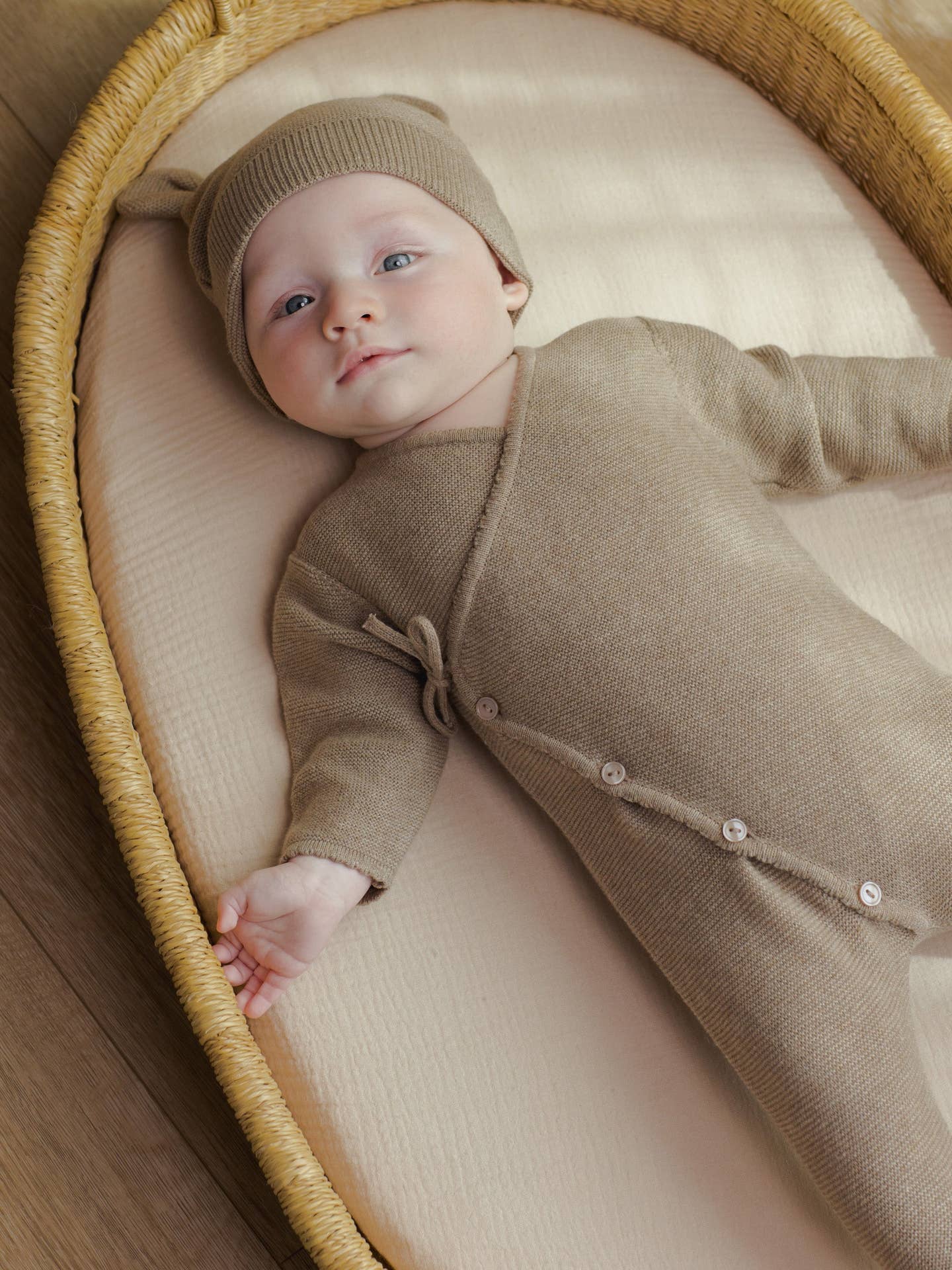 Wrap Knit Footie-Heathered Mocha