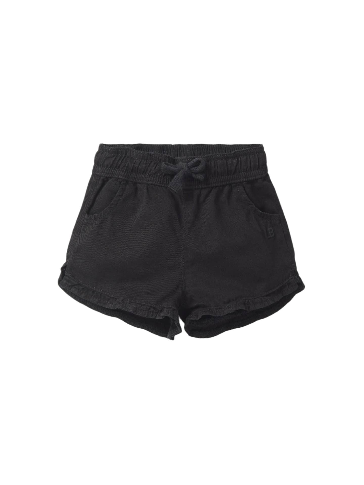 Ruffle Cotton Twill Short - Black