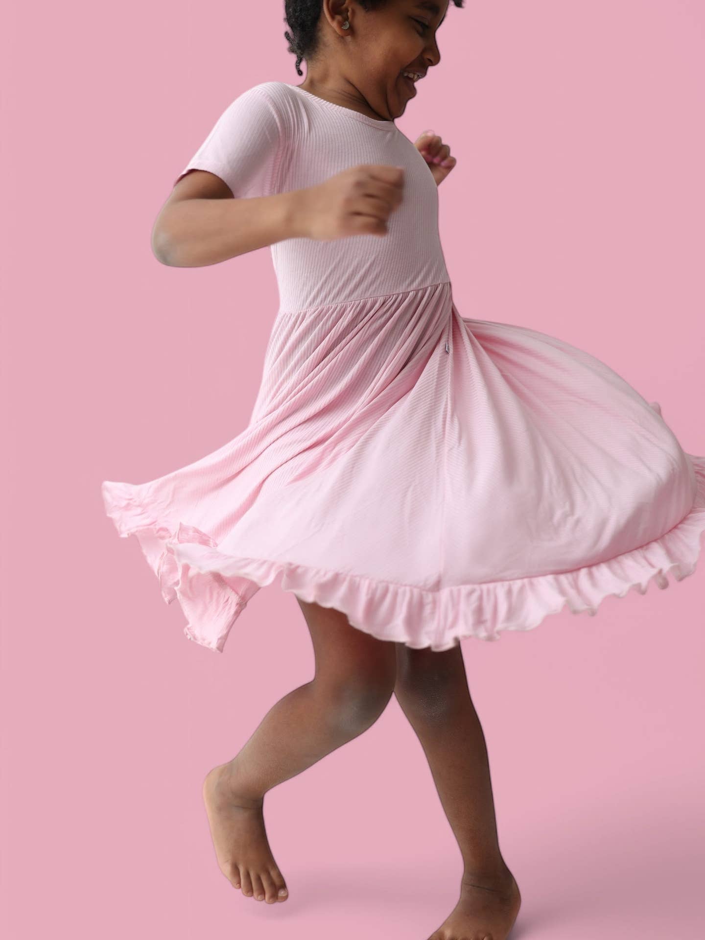 Pink Rose Rib Ruffle Dress
