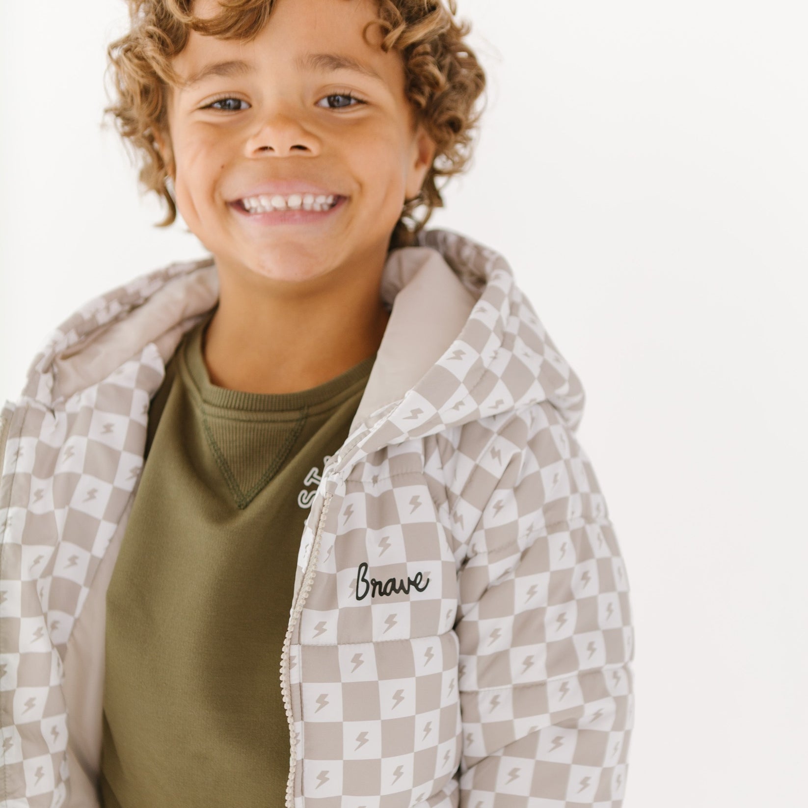 Brave Little Ones- Checkered Lightning Bolt Puffer Jacket