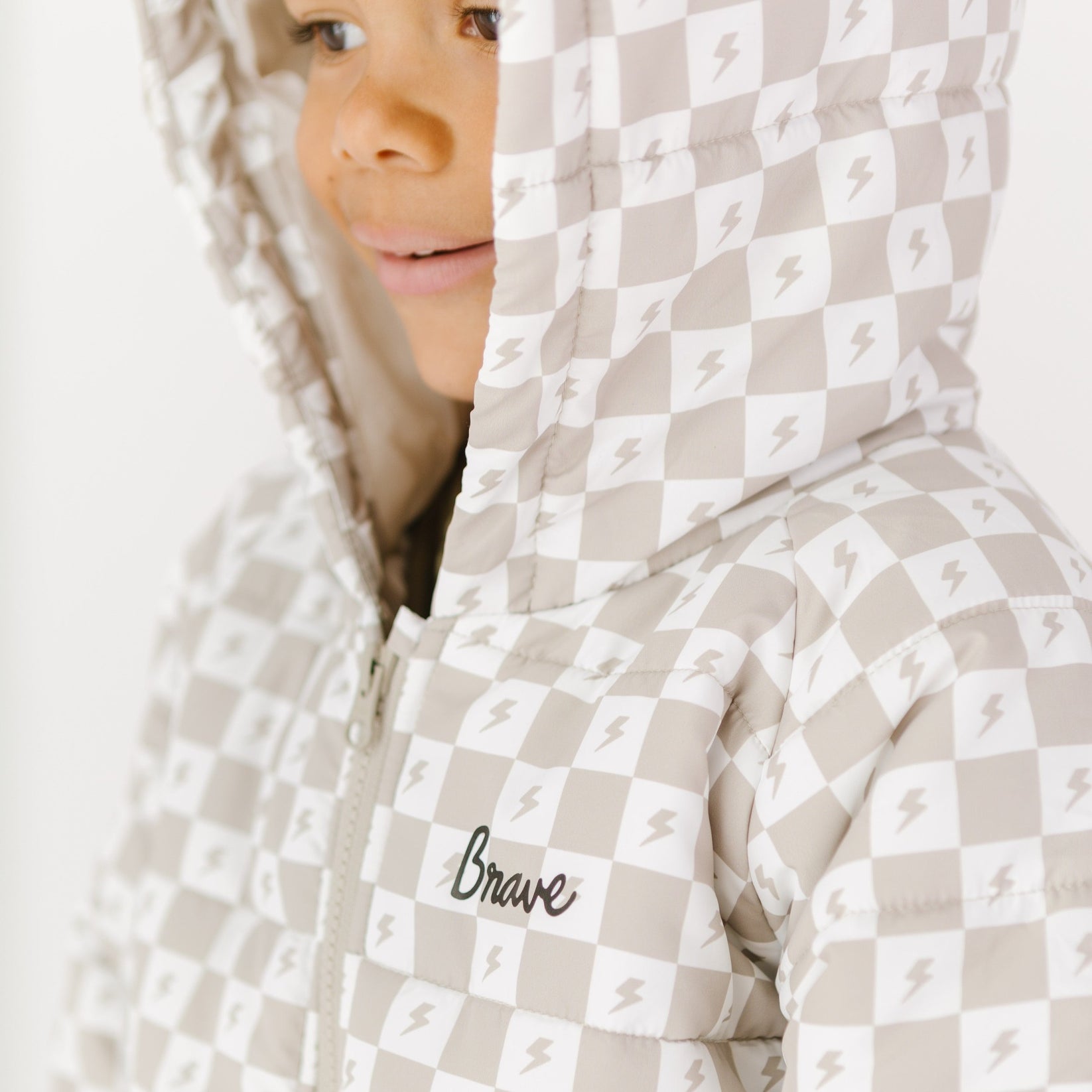 Brave Little Ones- Checkered Lightning Bolt Puffer Jacket