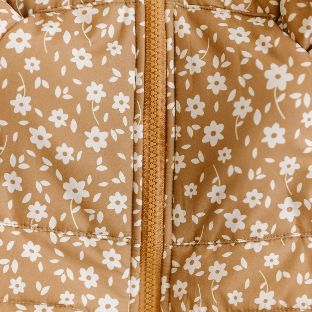 Brave Little Ones-Camel Floral Puffer Jacket
