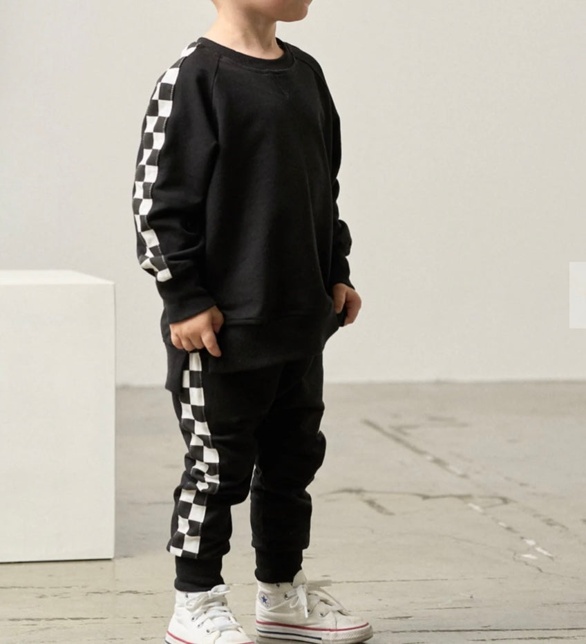 Stripe Checkered Pullover - Black