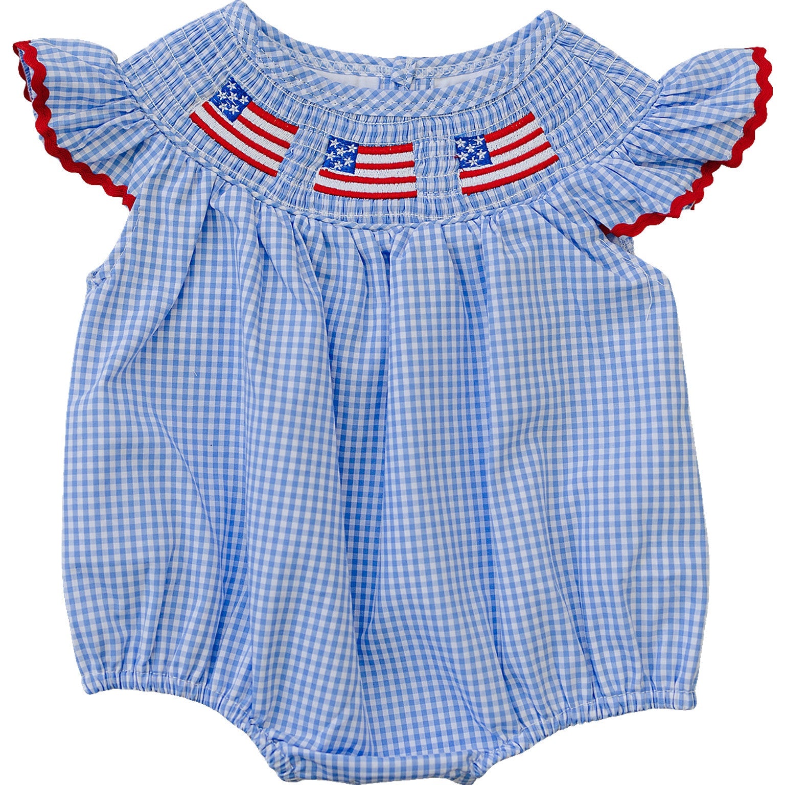 MB133-Flag Gingham Smocked Bubble Romper