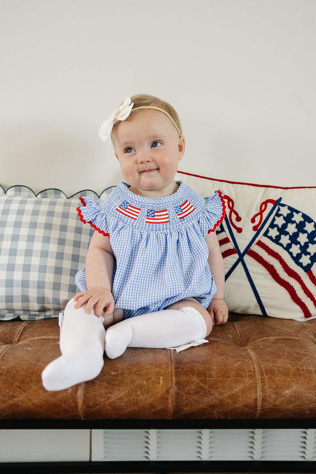 MB133-Flag Gingham Smocked Bubble Romper