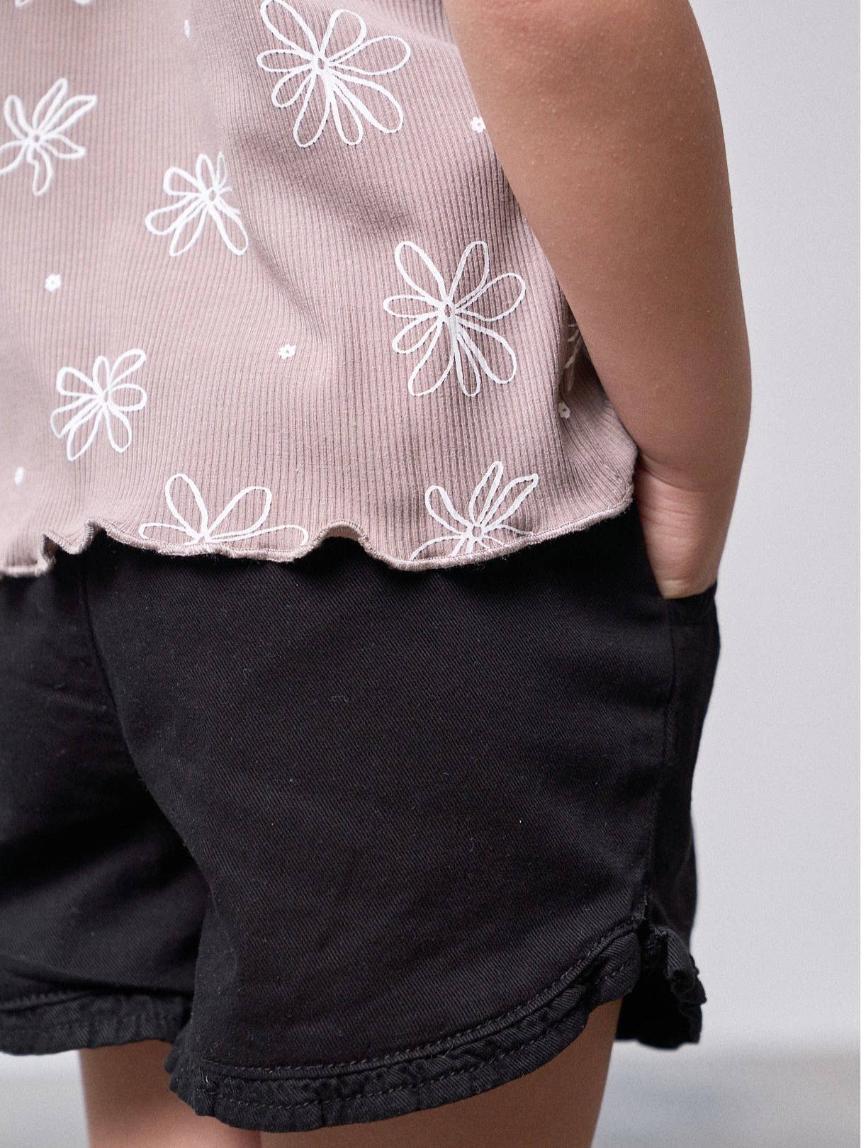 Ruffle Cotton Twill Short - Black