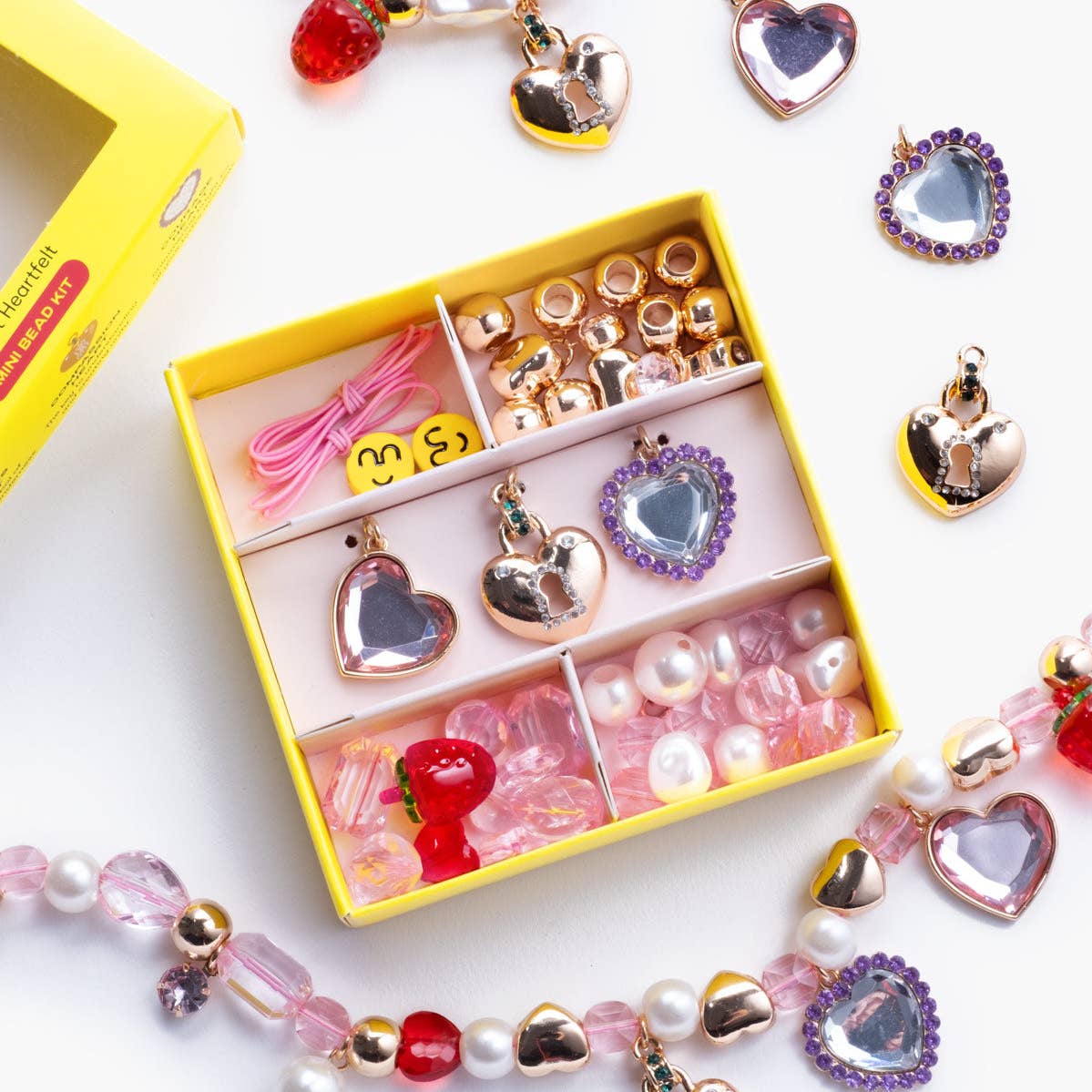 -Pink & Purple Heart Charm Mini Bead Kit