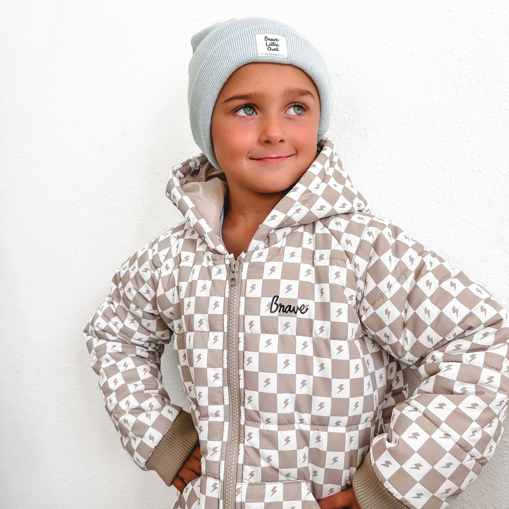 Brave Little Ones- Checkered Lightning Bolt Puffer Jacket