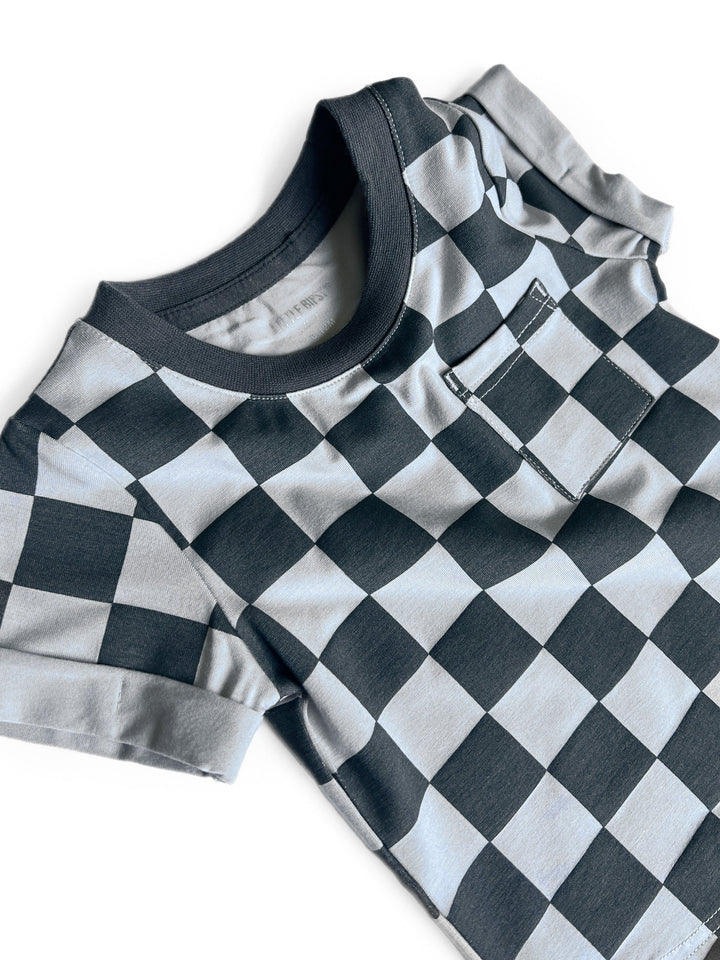 Little Bipsy- Pocket Tee Pewter Check