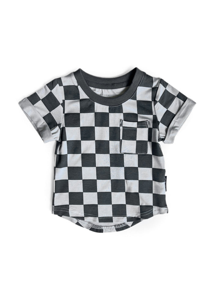 Little Bipsy- Pocket Tee Pewter Check