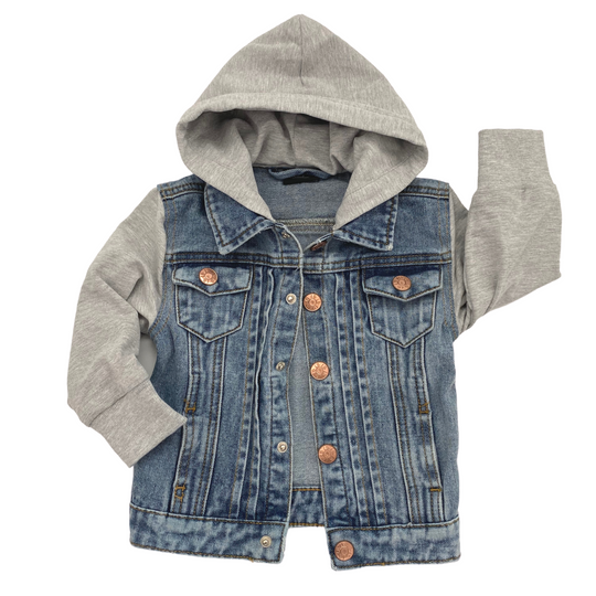 Little Bipsy- Hooded Denim Jacket : Gray