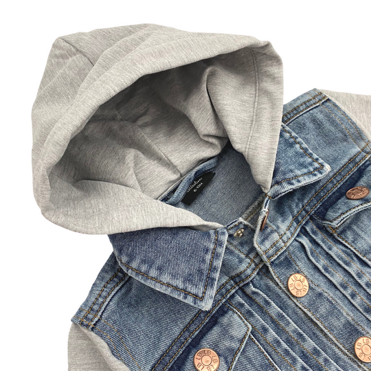 Little Bipsy- Hooded Denim Jacket : Gray