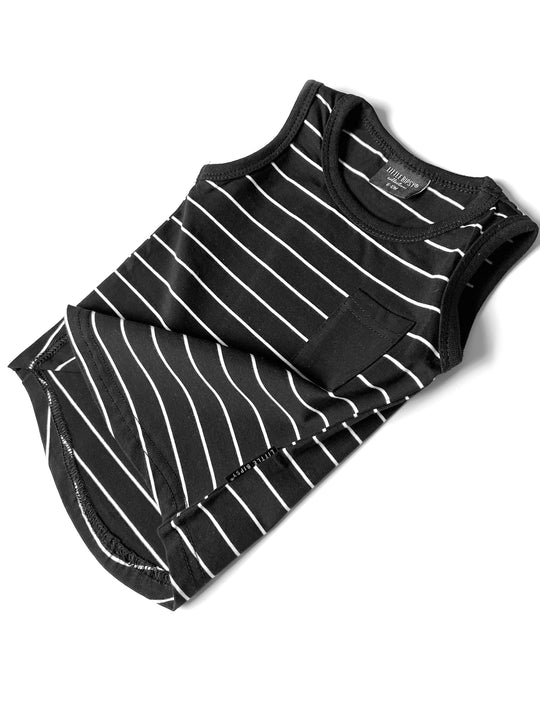 Little Bipsy- Stripe Pocket Tank-Black