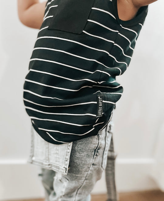 Little Bipsy- Stripe Pocket Tank-Black