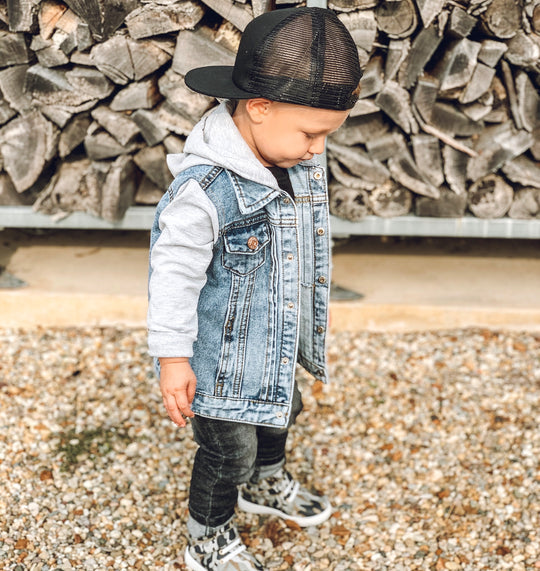 Little Bipsy- Hooded Denim Jacket : Gray