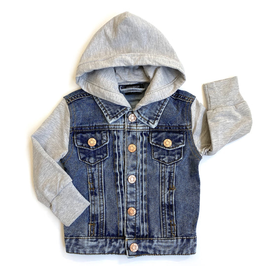 Little Bipsy- Hooded Denim Jacket : Gray