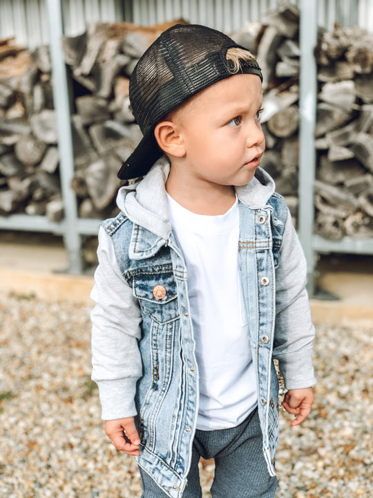 Little Bipsy- Hooded Denim Jacket : Gray